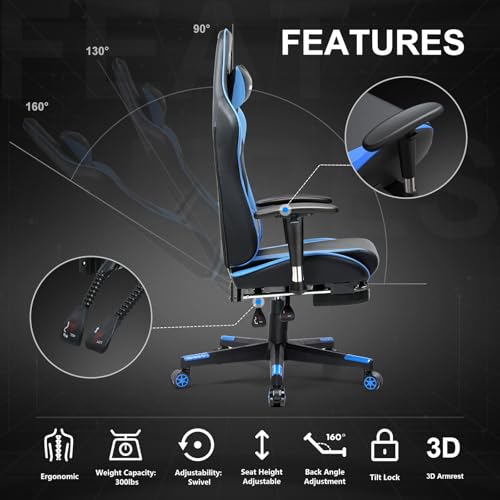 GTRACING Gaming Chair with Footrest, Blue R841