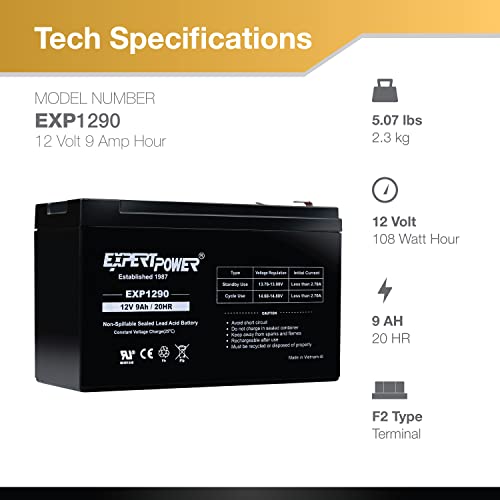 ExpertPower 12V 9Ah Sealed Lead Acid Battery with F2 Terminals, 2 Pack R2626