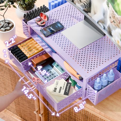 Simple Trending 2 Tier Metal Monitor Stand with Drawer and Pen Holder R17754