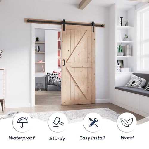 FREDBECK 48in x 80in Sliding Wood Barn Door with 8FT Hardware Kit V8036
