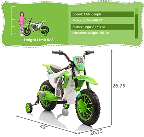 TOBBI Kids 12V Electric Ride-On Motorcycle Dirt Bike for Toddlers, Blue E552