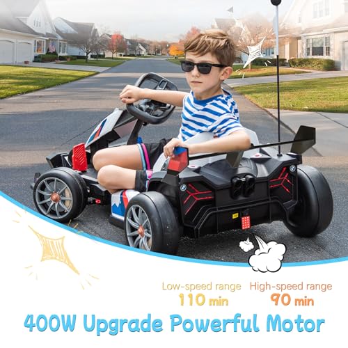 Licensed BMW 36V Electric Drift Go Kart for Kids, 7.5 MPH, White M530400