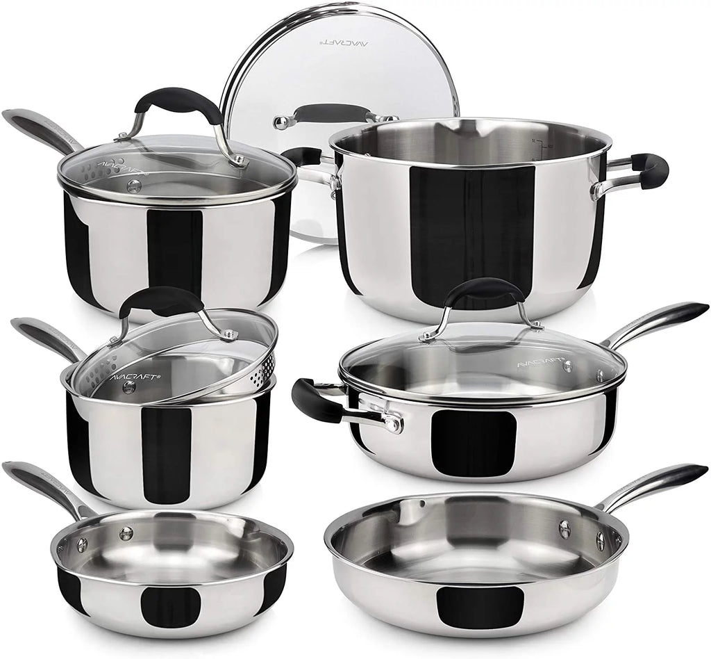 Excellent AVACRAFT 18/10 Stainless Steel Cookware Set  Premium Pots and Pans Set  Kitchen Essentials for cooking  Multi-Ply Body Stainless Steel Pan Set  10-Piece Sets