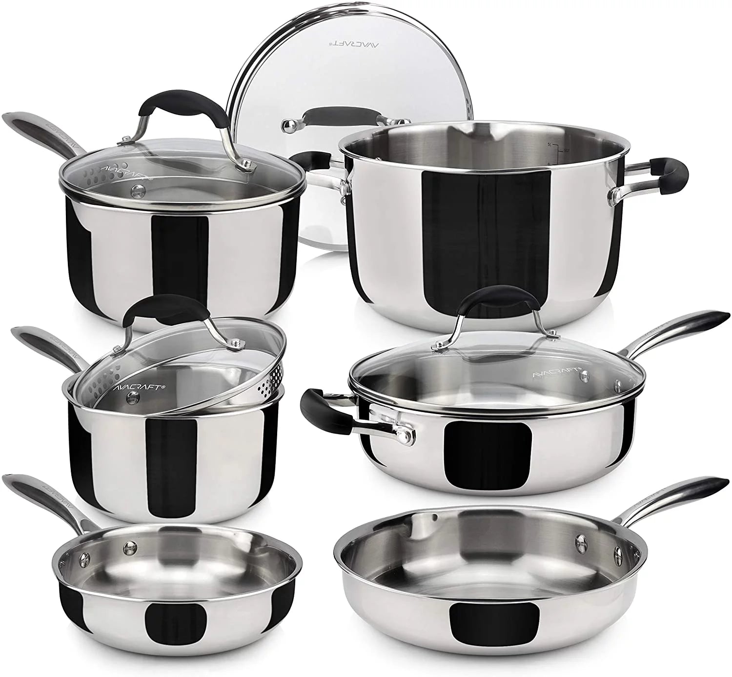 Excellent AVACRAFT 18/10 Stainless Steel Cookware Set  Premium Pots and Pans Set  Kitchen Essentials for cooking  Multi-Ply Body Stainless Steel Pan Set  10-Piece Sets