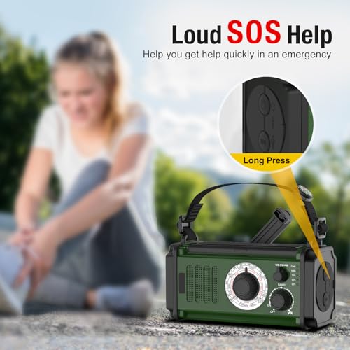 Emergency Radio 37000mWh Hand Crank Solar NOAA AM/FM Weather with Flashlight Power Bank W636