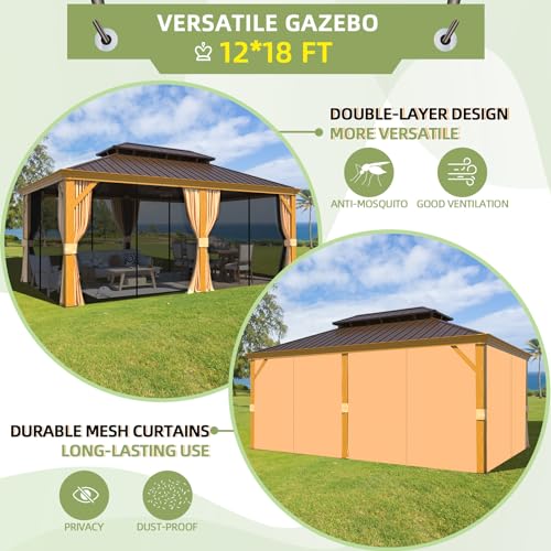 EROMMY 14'x20' Hardtop Gazebo Double Roof Galvanized Steel Outdoor Pavilion G3084