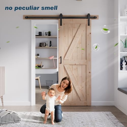 FREDBECK 48in x 80in Sliding Wood Barn Door with 8FT Hardware Kit V8036