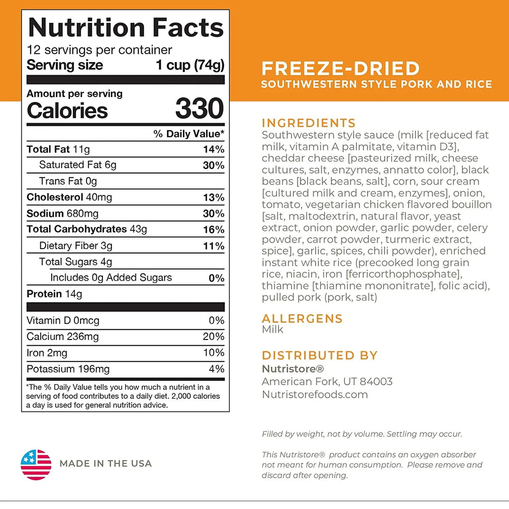 Nutristore Freeze-Dried Southwestern Style Pork and Rice Emergency Meal, 25 Year Shelf Life, 1-Pack O9589