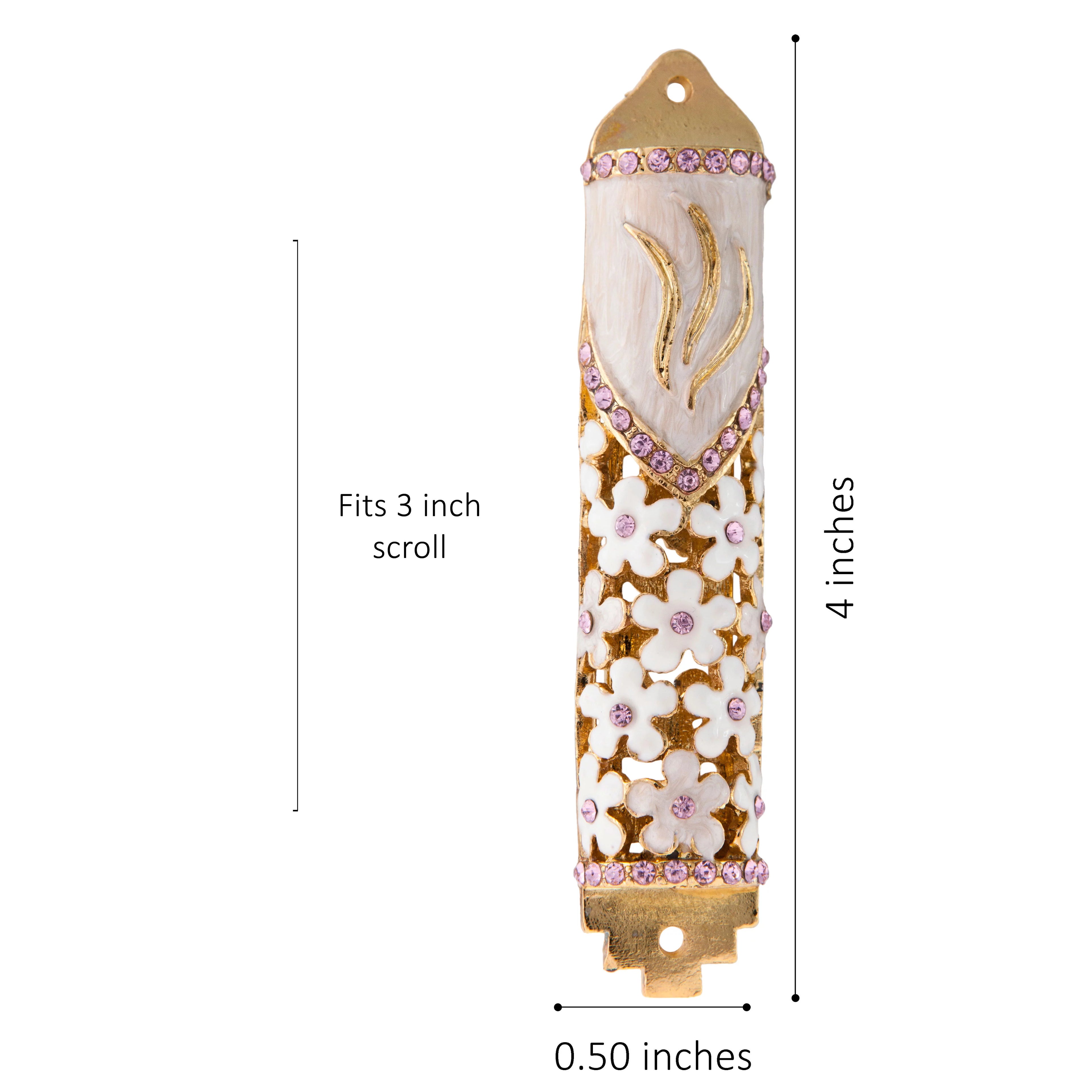 Matashi Hand Painted Enamel Mezuzah with Floral Design and Gold Accents L23446