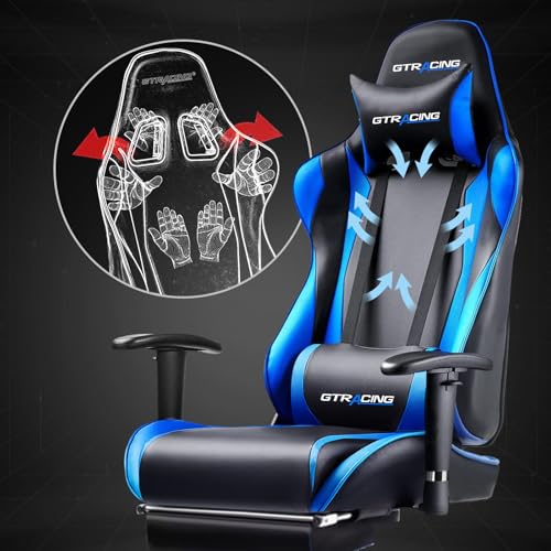 GTRACING Gaming Chair with Footrest, Blue R841