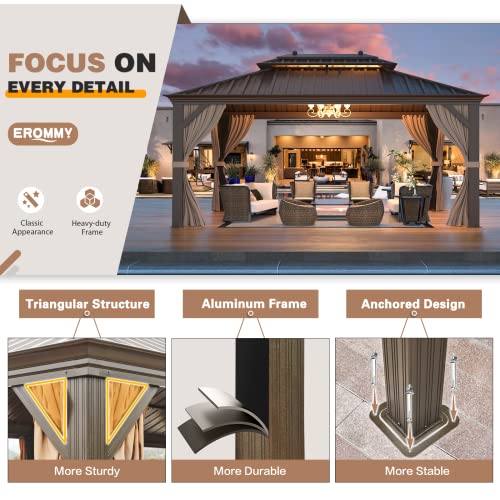 EROMMY 14'x20' Hardtop Gazebo Double Roof Galvanized Steel Outdoor Pavilion G3084