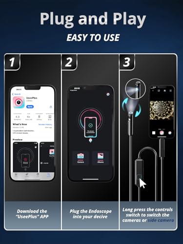 Dual-Lens 1920P HD Endoscope Camera with Light, IP67 Waterproof, 16.4ft for iOS & Android M65854