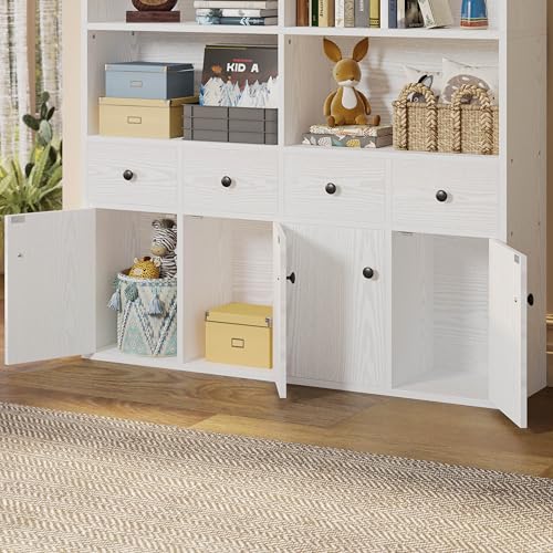 IRONCK 78.7" Bookcase with 4 Drawers and 4 Doors, 6 Tier, Vintage Black Z686086