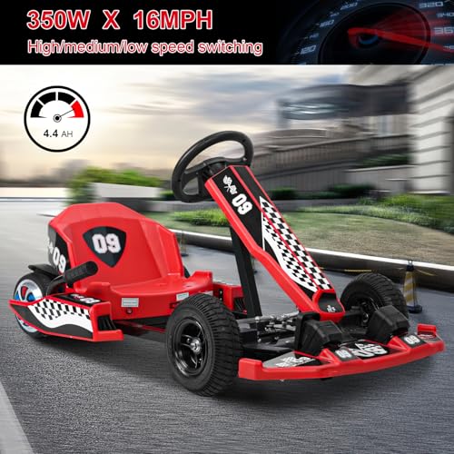 36V Electric Ride On Go-Kart for Kids Ages 8-12, 350W Motor, Red A34733