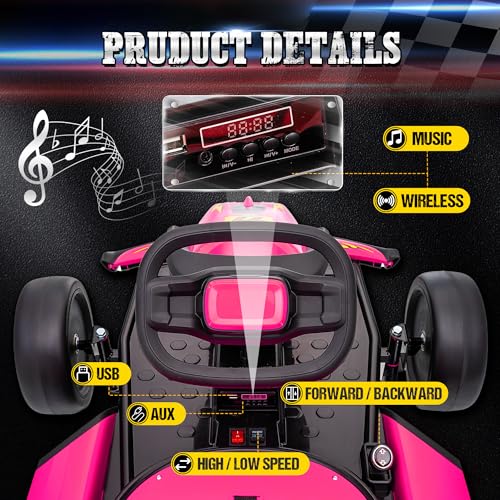24V Electric Go Kart for Kids with 400W Motors, EVA Tires, Rose Red N76721