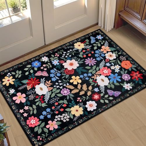 8x10 Floral Washable Area Rug for Living Room, Vintage Soft Non-Slip Carpet Z978379