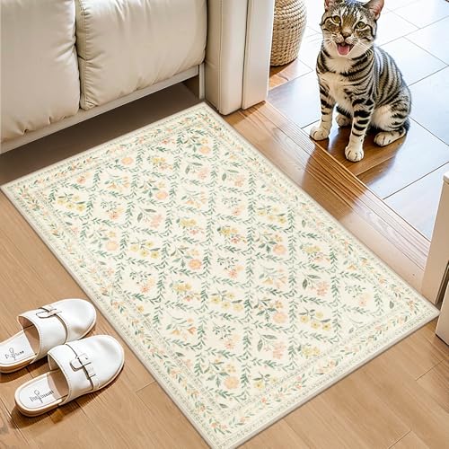 8x10 Floral Washable Area Rug for Living Room, Vintage Soft Non-Slip Carpet Z978379