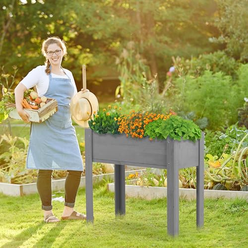 Raised Garden Bed with Legs 40x20x31 Outdoor Wood Planter Box N314255