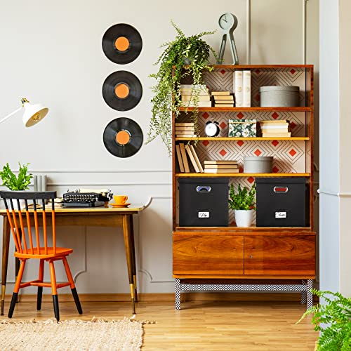 Vinyl Record Storage Box for 50 LPs, Stackable Linen Crate with Lid P294298