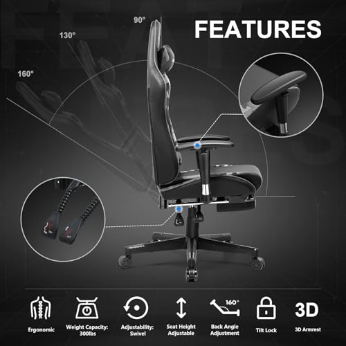 GTRACING Gaming Chair with Footrest, Blue R841