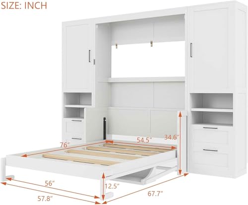 MERITLINE Full Murphy Bed with Desk and Storage, White P49157