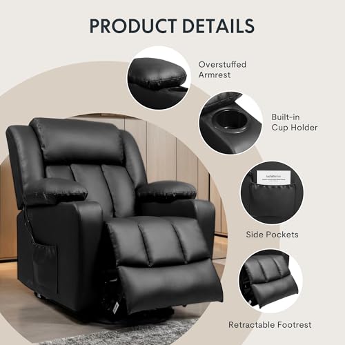 FLEXISPOT XL31 Power Lift Recliner Chair for Elderly, Electric Massage & Heat, PU Leather, Black C786106