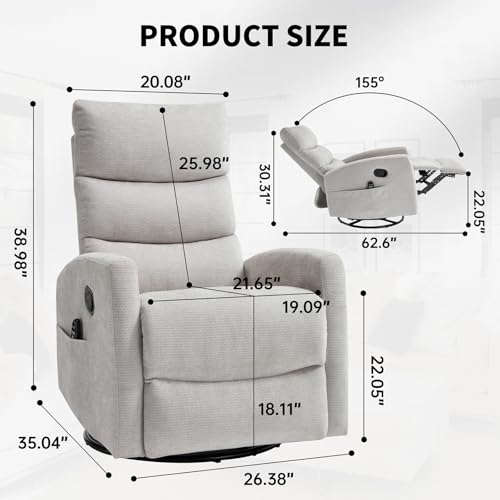 Massage Chair Recliner with Heat, Swivel Rocking, High Back Fabric Black V2333
