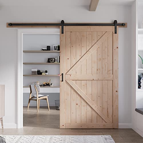 FREDBECK 48in x 80in Sliding Wood Barn Door with 8FT Hardware Kit V8036