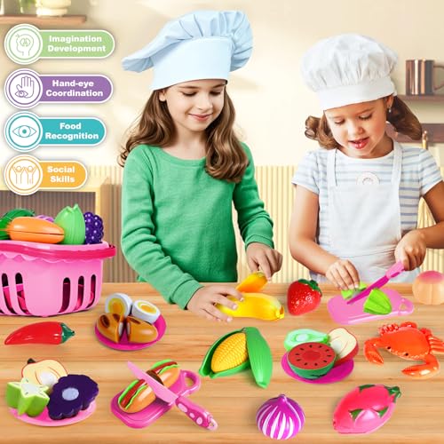 Play Food Set for Kids Kitchen, Pretend Toy with 2 Baskets J150