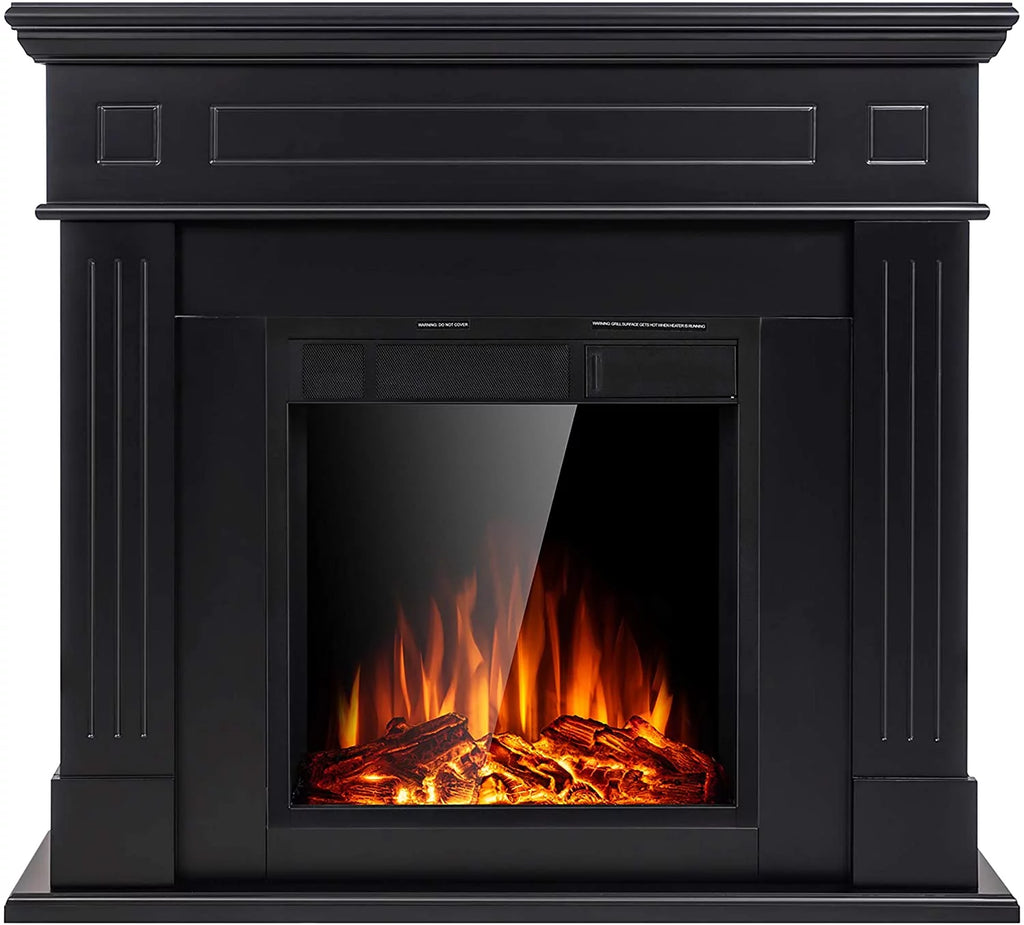 KISSAIR Electric Fireplace Mantel Package with TV Stand, Remote Control, Black F349165