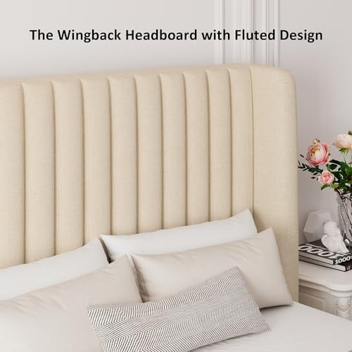Full Size Lift Up Storage Bed with Wingback Headboard, White Y8002