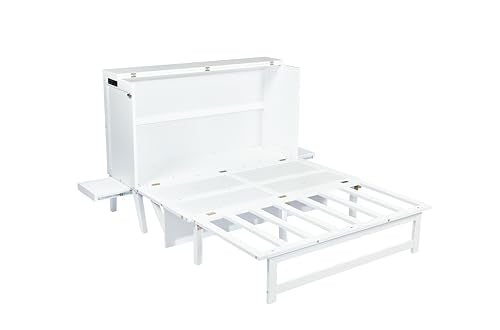 Queen Murphy Bed with Desk and Removable Shelves, USB Port, White H566492