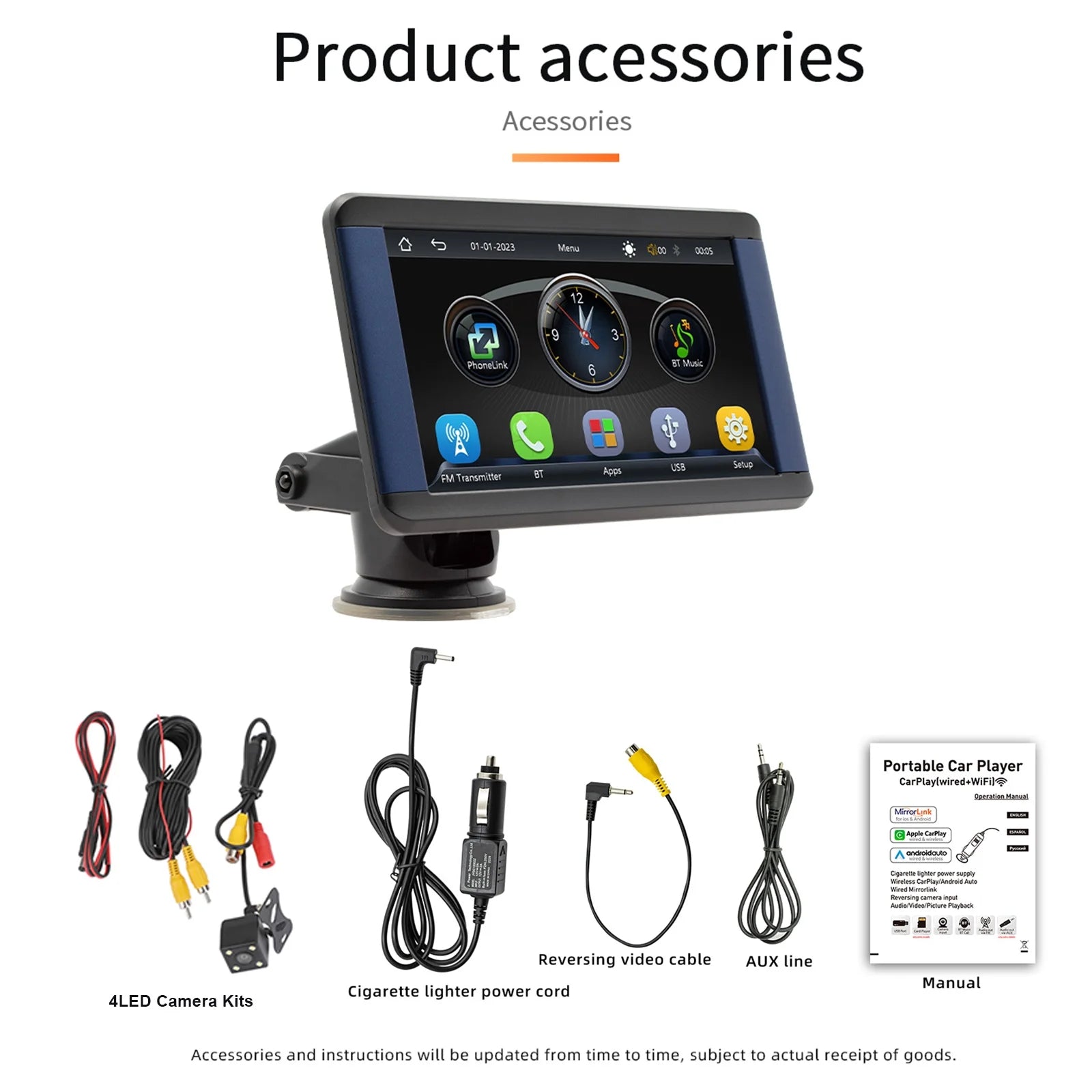 7" Portable Bluetooth Car MP5 Player with Wireless Carplay U664