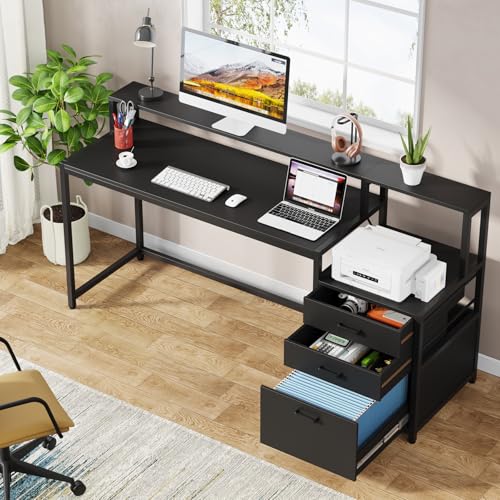 Tribesigns 63 Inch Computer Desk with File Drawer Cabinet, Monitor Stand R256671
