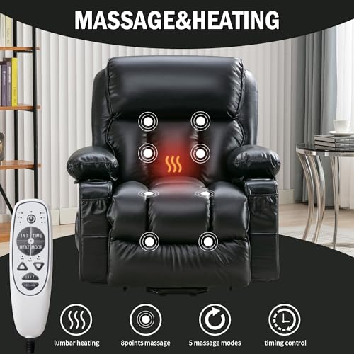 FLEXISPOT XL31 Power Lift Recliner Chair for Elderly, Electric Massage & Heat, PU Leather, Black C786106