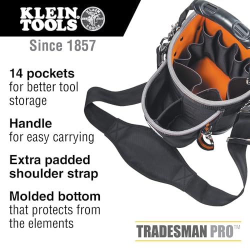 Klein Tools 55419SP-14 Tool Bag with Shoulder Strap, 14 Pockets O8402