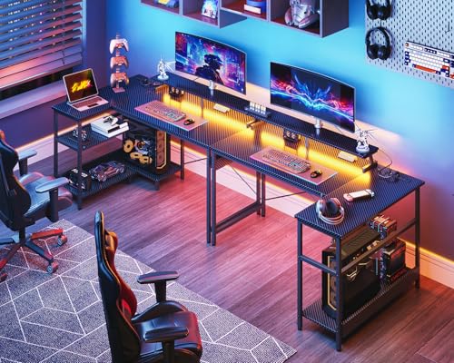 ODK 48 Inch L Shaped Gaming Desk with USB Charging Ports and LED Lights S136