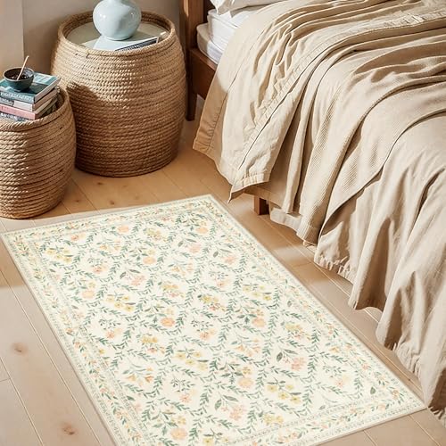 8x10 Floral Washable Area Rug for Living Room, Vintage Soft Non-Slip Carpet Z978379