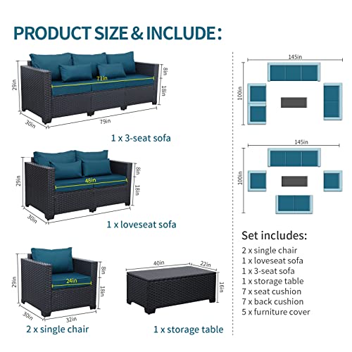 Rattaner Patio Furniture Set 5 Pieces Outdoor Couch with Coffee Table P526524