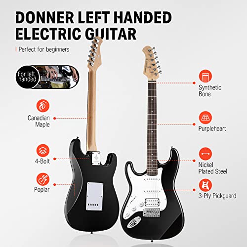 Donner DST-100B 39 Inch Electric Guitar Beginner Kit with Amplifier and Accessories W342
