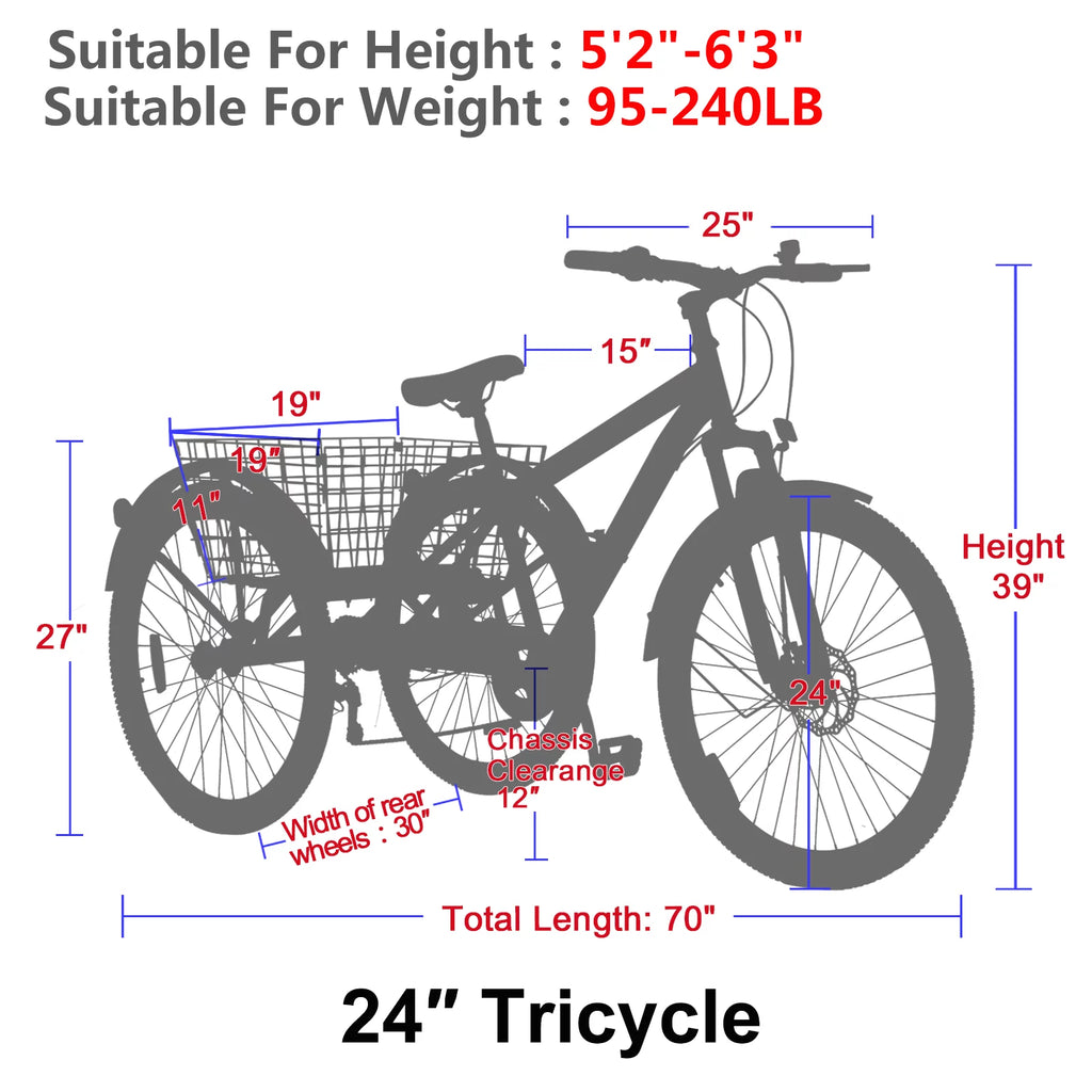 FICISOG Adult Tricycle 7-Speed 3-Wheel Cruiser Bike with Cargo Basket M232