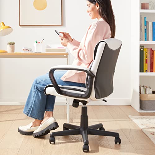 Amazon Basics Office Task Desk Chair with Padded Armrests, White Faux Leather W1292