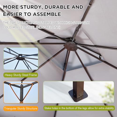 10x12 Gazebo with Mosquito Netting, Sturdy Metal Frame, Waterproof for Patio E825