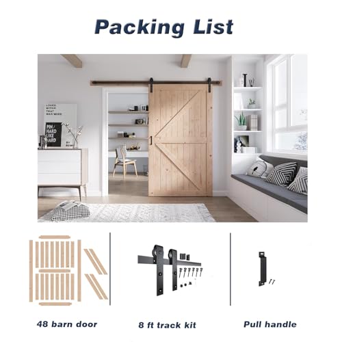 FREDBECK 48in x 80in Sliding Wood Barn Door with 8FT Hardware Kit V8036
