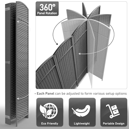 Sorbus 8-Panel Black Room Divider, 6 ft Tall Folding Privacy Screen T242
