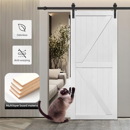 S&Z TOPHAND® 20 in x 84 in Elephant Gray British Brace Knotty Barn Door with 4FT Sliding Hardware Kit G149446