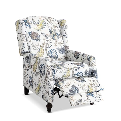 Wingback Recliner Chair with Massage and Heat, Tufted Fabric, Wooden Legs D91574