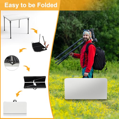 34" Folding Card Table with Carrying Handle for Camping, Picnic, Office, Party, White M761544