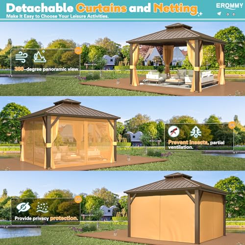 EROMMY 14'x20' Hardtop Gazebo Double Roof Galvanized Steel Outdoor Pavilion G3084
