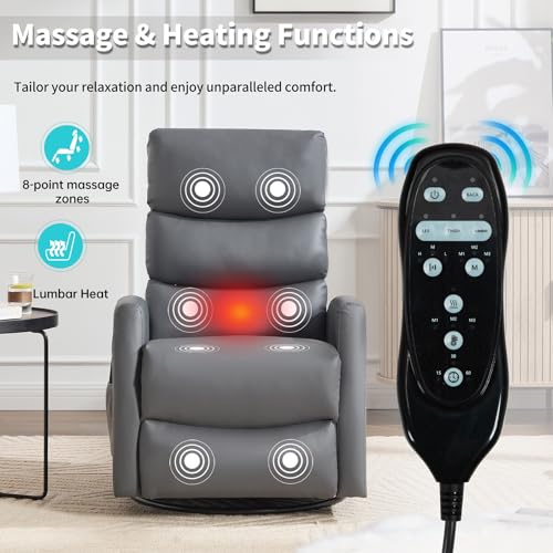 Massage Chair Recliner with Heat, Swivel Rocking, High Back Fabric Black V2333